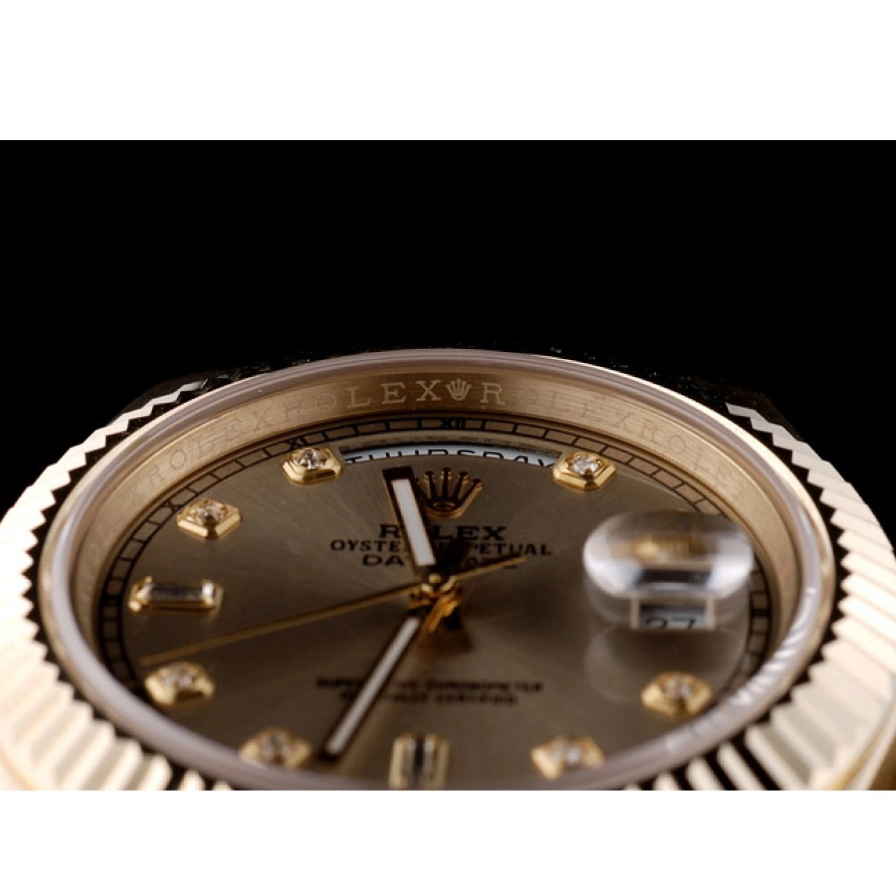Aaa replica watch Steel Ribbed Swiss Bezel Rolex Gold Dial 41997 Stainless Gold DayDate 0715
